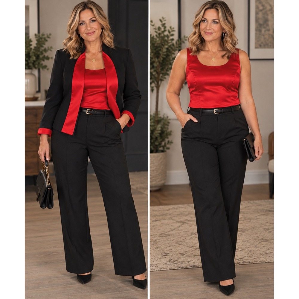 Social Circles Red Satin Tank and Black Jacket Set Size 14P Party Holiday
